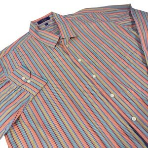 Alan Flusser Mens XXL Multi Color Striped Button Down Shirt Long Sleeve Cotton